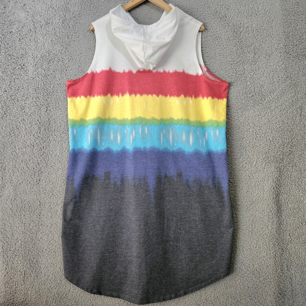 Lane Bryant LIVI Tie-Dye Rainbow Dress 22/24 Sleeveless Hooded Knit Cover Up 3XL - Picture 2 of 12